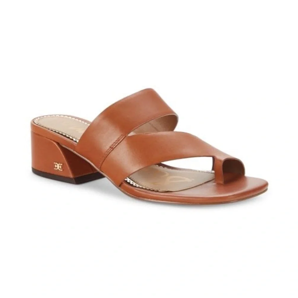 NIB Sam Edelman 6M Leather Toe Loop Ginger Brown Prague Slip On Sandal - Picture 2 of 4